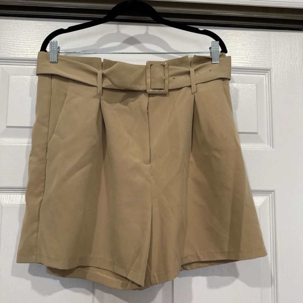 Ellen Tracy Tan High-Waist Belted Bermuda Shorts